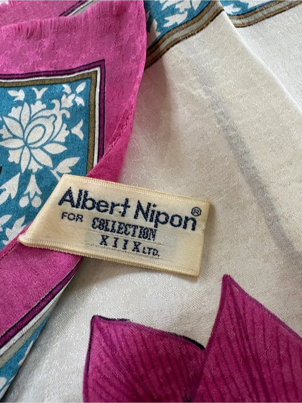 Vintage Albert Nipon Pink and Ivory Floral Silk-Blend Scarf